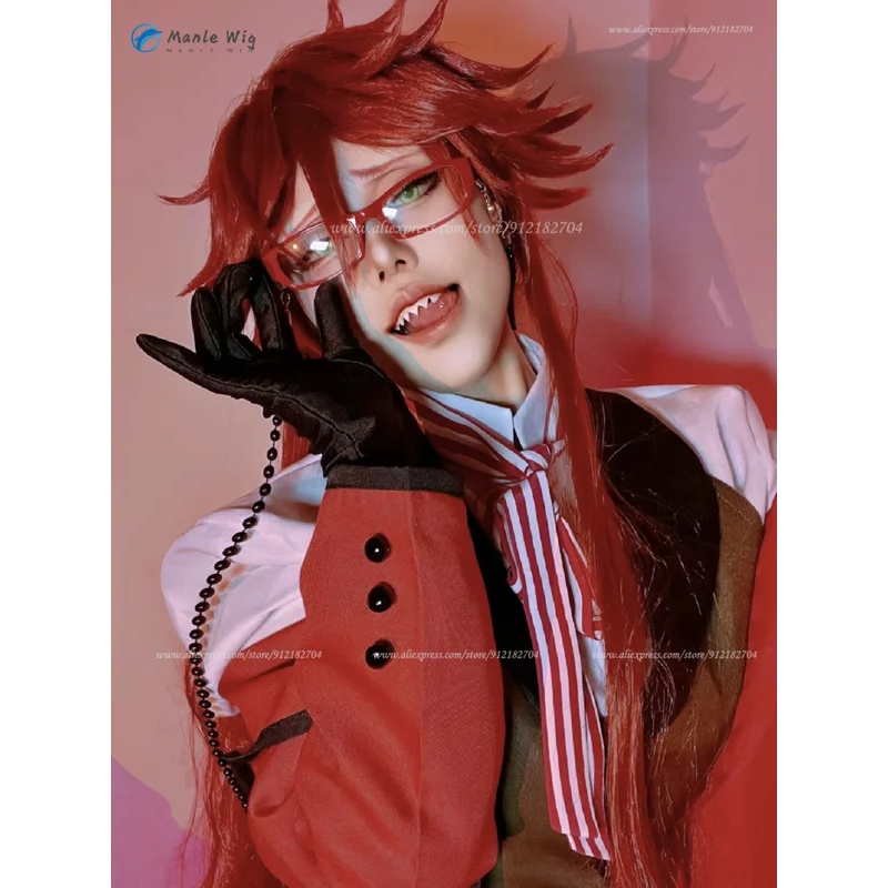 Anime Cosplay With Red Hair - z;3,d'5,g\7/Grelle Sutcliff Anime Cosplay Wigs 90cm