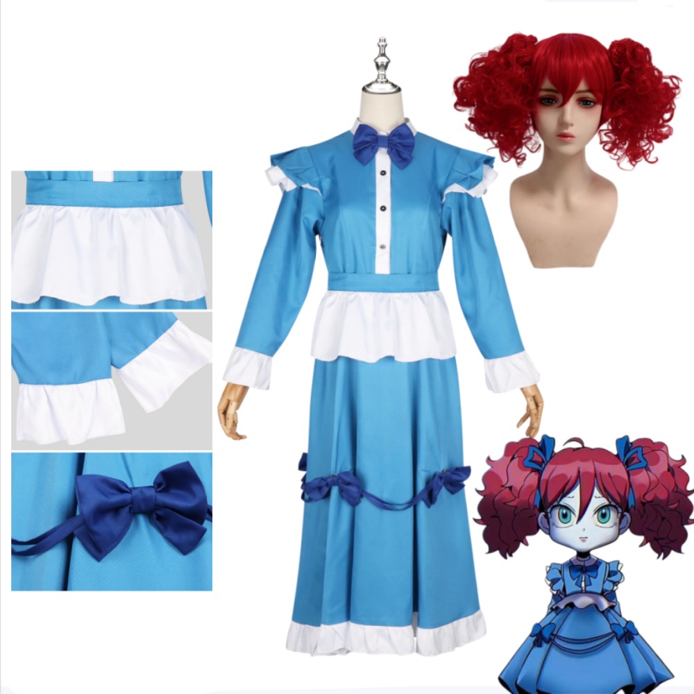 양귀비 빨간 머리 코스프레 의상 풀 세트 귀여운 블루  - Anime Cosplay With Red Hair 리뷰 및 가격